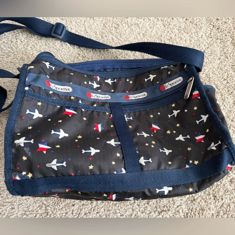 LeSportsac Deluxe Everyday Bag Navy Planes & Stars Print Crossbody